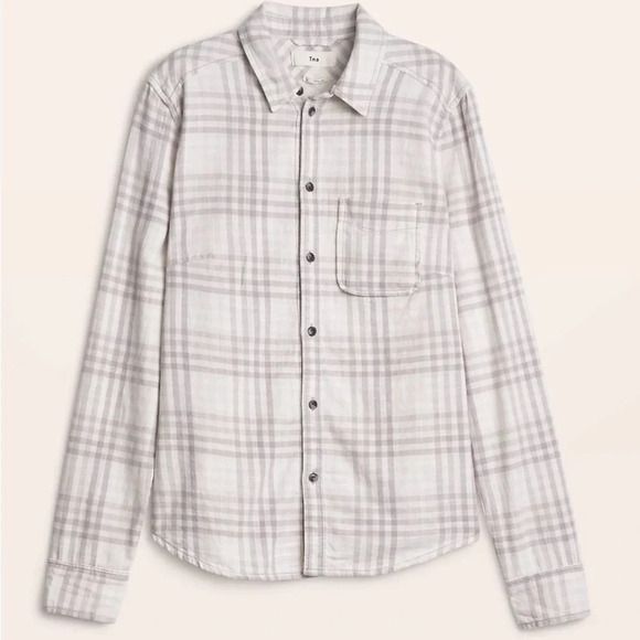 Aritzia TNA Beige Brushed Flannel Plaid Button Front Yellowstone Shirt Large - Picture 1 of 11